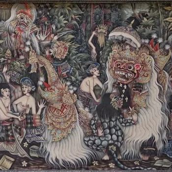 Painting titled "Barong And Rangda" by Dwi Wuryaningsih, Original Artwork, Oil