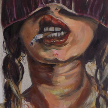 Pintura titulada "Oli y su enojo" por Analía Alfano, Obra de arte original, Oleo Montado en Bastidor de camilla de madera