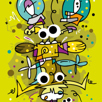 Картина под названием "Crazy Carnival #2 -…" - Koen Haarbosch, Подлинное произведение искусства, Рисунок распылителем краски