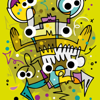 Картина под названием "Crazy Carnival #4 -…" - Koen Haarbosch, Подлинное произведение искусства, Рисунок распылителем краски