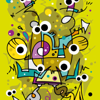 Картина под названием "Crazy Carnival #5 -…" - Koen Haarbosch, Подлинное произведение искусства, Чернила
