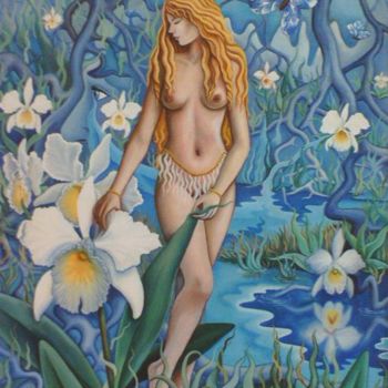 Painting titled "PARAÍSO AZUL" by Ana Luisa Kaminski Analuka, Original Artwork, Oil