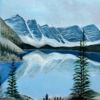 Painting titled "Moraine Lake" by Ana-Maria Iancu, Original Artwork, Acrylic Mounted on Wood Stretcher frame