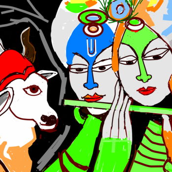 Цифровое искусство под названием "krishna-radha-playi…" - Anandswaroop Manchiraju, Подлинное произведение искусства, Цифрова…