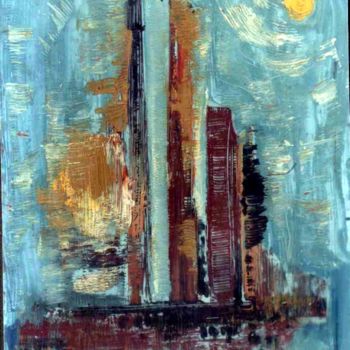 Painting titled "CITY ABSTRACTION,OI…" by Anandswaroop Manchiraju, Original Artwork, Oil