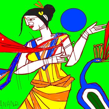 Digital Arts titled "lady-and-pecock.jpeg" by Anandswaroop Manchiraju, Original Artwork, Digital Painting