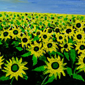 Malerei mit dem Titel "SUN FLOWER FIELD" von Anandswaroop Manchiraju, Original-Kunstwerk, Öl