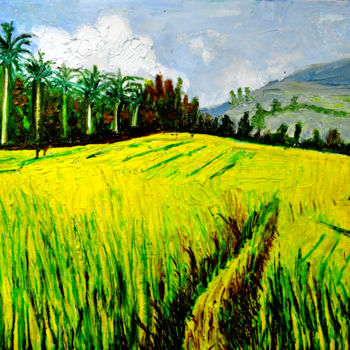 Painting titled "RICE FIELDS" by Anandswaroop Manchiraju, Original Artwork, Oil