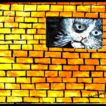 Peinture intitulée "PEAKING CAT" par Anandswaroop Manchiraju, Œuvre d'art originale, Acrylique