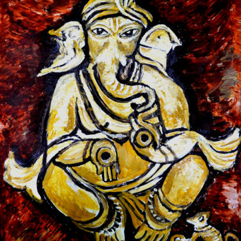 Schilderij getiteld "MUSICAL GANESHA" door Anandswaroop Manchiraju, Origineel Kunstwerk, Acryl
