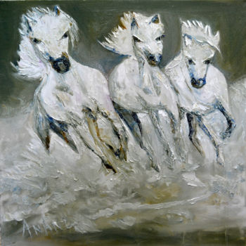 Pittura intitolato "THE THREE IN SNOW" da Anandswaroop Manchiraju, Opera d'arte originale, Olio