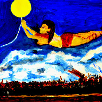 Картина под названием "FLYING WITH JOY" - Anandswaroop Manchiraju, Подлинное произведение искусства, Акрил
