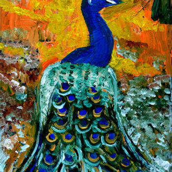 Malerei mit dem Titel "PEACOCK-1" von Anandswaroop Manchiraju, Original-Kunstwerk, Acryl