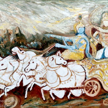 Painting titled "THE DIVINE CHARIOT" by Anandswaroop Manchiraju, Original Artwork, Oil