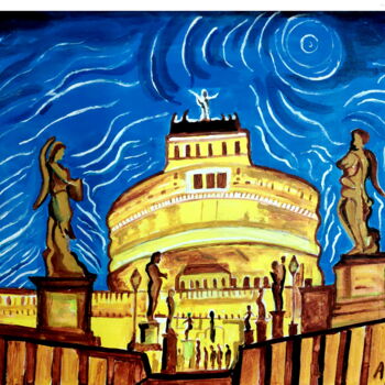 Malerei mit dem Titel "Castel Sant'Angelo" von Anandswaroop Manchiraju, Original-Kunstwerk, Acryl