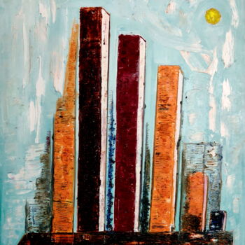 Painting titled "CITY ABSTRACTION" by Anandswaroop Manchiraju, Original Artwork, Oil