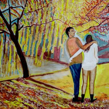 Painting titled "ROMANCE IN FALL" by Anandswaroop Manchiraju, Original Artwork, Acrylic