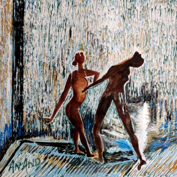 Pittura intitolato "ROMANCE IN RAIN" da Anandswaroop Manchiraju, Opera d'arte originale, Acrilico
