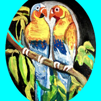 Painting titled "LOVING BIRDS" by Anandswaroop Manchiraju, Original Artwork, Acrylic