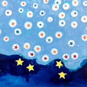 Malerei mit dem Titel "MOON AND STARS-3" von Anandswaroop Manchiraju, Original-Kunstwerk, Acryl