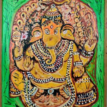 Картина под названием "ORNAMENTAL GANESHA-1" - Anandswaroop Manchiraju, Подлинное произведение искусства, Чернила