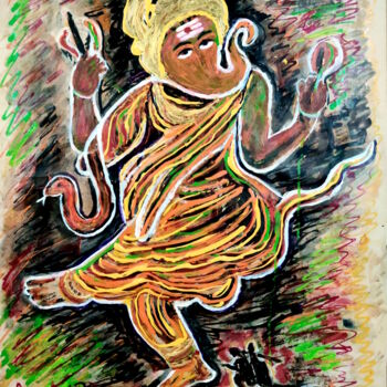 Peinture intitulée "DANCING GANESHA-3" par Anandswaroop Manchiraju, Œuvre d'art originale, Encre