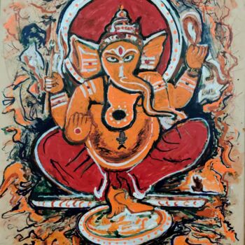 Malerei mit dem Titel "GANESHA-5" von Anandswaroop Manchiraju, Original-Kunstwerk, Tinte