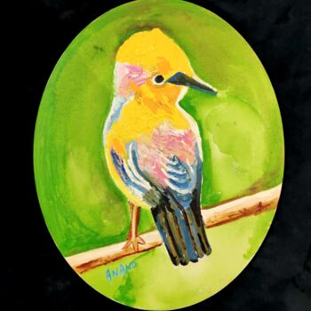 Schilderij getiteld "BIRD ON A BRANCH" door Anandswaroop Manchiraju, Origineel Kunstwerk, Acryl