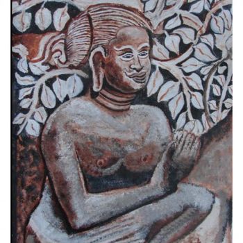 Peinture intitulée "seated woman in jav…" par Anandswaroop Manchiraju, Œuvre d'art originale, Acrylique