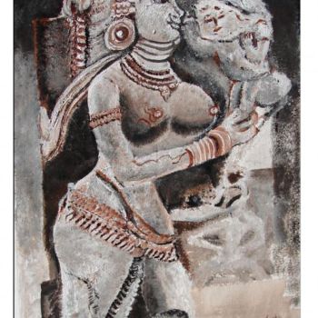 Painting titled "Woman with child" by Anandswaroop Manchiraju, Original Artwork, Acrylic
