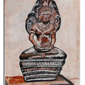 Painting titled "meditating buddha" by Anandswaroop Manchiraju, Original Artwork, Acrylic