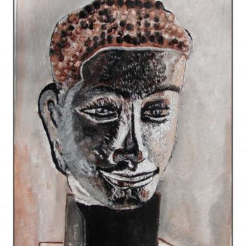Malerei mit dem Titel "head of buddha 1" von Anandswaroop Manchiraju, Original-Kunstwerk, Acryl