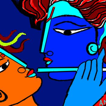 Цифровое искусство под названием "radha-krishna-9.png" - Anandswaroop Manchiraju, Подлинное произведение искусства, Цифровая…