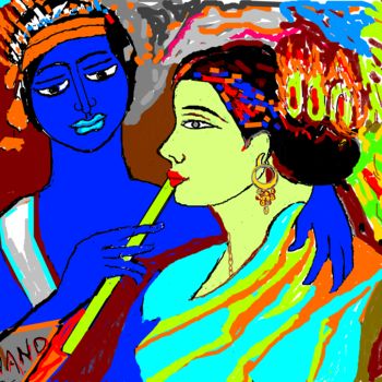 Arts numériques intitulée "radha-krishna-15.png" par Anandswaroop Manchiraju, Œuvre d'art originale, Peinture numérique