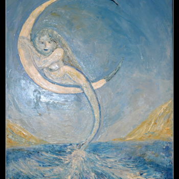 Pittura intitolato "AN ANGEL WITHMOON" da Anandswaroop Manchiraju, Opera d'arte originale, Olio