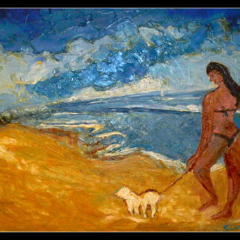 Pintura intitulada "ON  A BEACH" por Anandswaroop Manchiraju, Obras de arte originais, Óleo