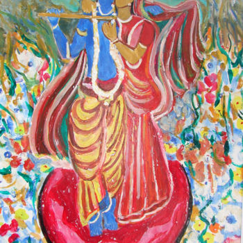 Картина под названием "KRISHNA RADHA IN RO…" - Anandswaroop Manchiraju, Подлинное произведение искусства, Масло