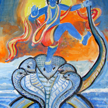 Pintura intitulada "KRISHNA CHANTING OC…" por Anandswaroop Manchiraju, Obras de arte originais, Óleo