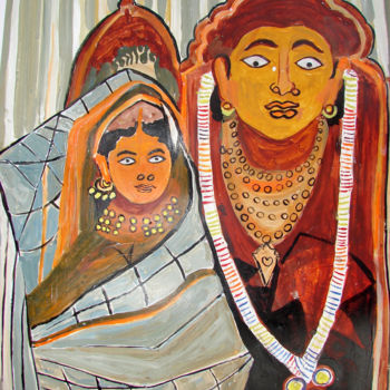Картина под названием "RADHA KRISHNA" - Anandswaroop Manchiraju, Подлинное произведение искусства, Масло