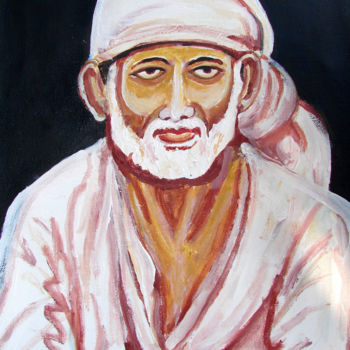 Картина под названием "SAINT-5 SAI BABA" - Anandswaroop Manchiraju, Подлинное произведение искусства, Масло