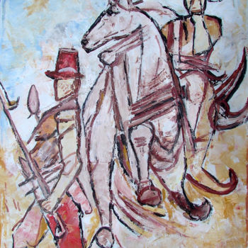 Malerei mit dem Titel "HORSE AND SOLIDER-5" von Anandswaroop Manchiraju, Original-Kunstwerk, Öl