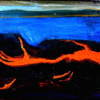 Painting titled "RIVER NRMDA BY NIGHT" by Anandswaroop Manchiraju, Original Artwork, Oil