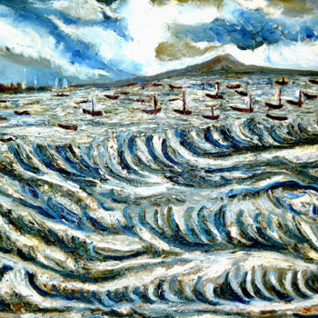 Painting titled "BOATS AND BOATS IN…" by Anandswaroop Manchiraju, Original Artwork, Oil