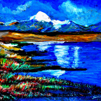 Schilderij getiteld "MANASAROVE LAKE-2" door Anandswaroop Manchiraju, Origineel Kunstwerk, Acryl