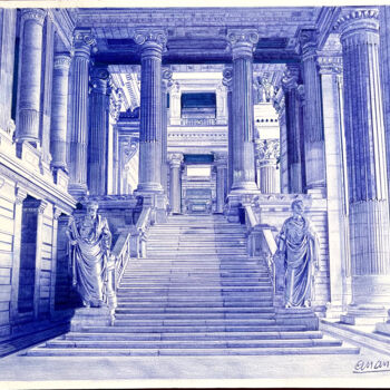 Drawing titled "Palais de Justice d…" by Ananou, Original Artwork, Ballpoint pen