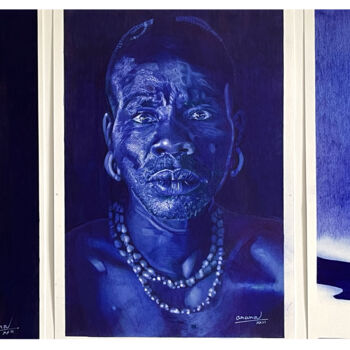 Рисунок под названием "Art Africain Tripty…" - Ananou, Подлинное произведение искусства, Шариковая ручка