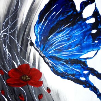 Peinture intitulée "Poppies butterfly" par Anapia, Œuvre d'art originale, Acrylique