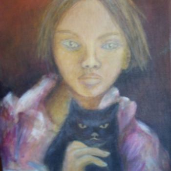 Painting titled "Ojos Amarillos" by Ana Celia Quintana, Original Artwork