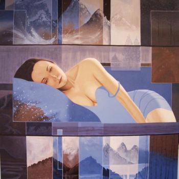 Painting titled "Serena azul" by Ana Rego, Original Artwork, Oil