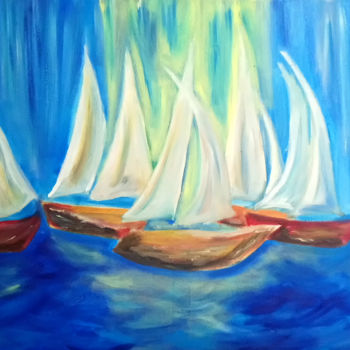 Peinture intitulée "Barcos navegando" par Anuska, Œuvre d'art originale, Huile